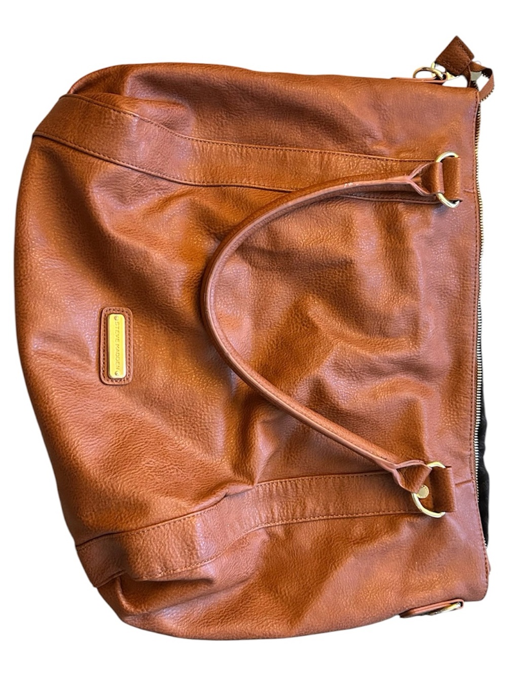 Steve Madden Brown Leather Bag with Gold Nameplate